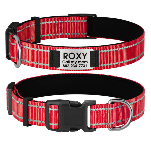 Collier De Chien rouge Personnalisé, Collier Réfléchissant avec Plaque Signalétique Gravée avant et arrière.