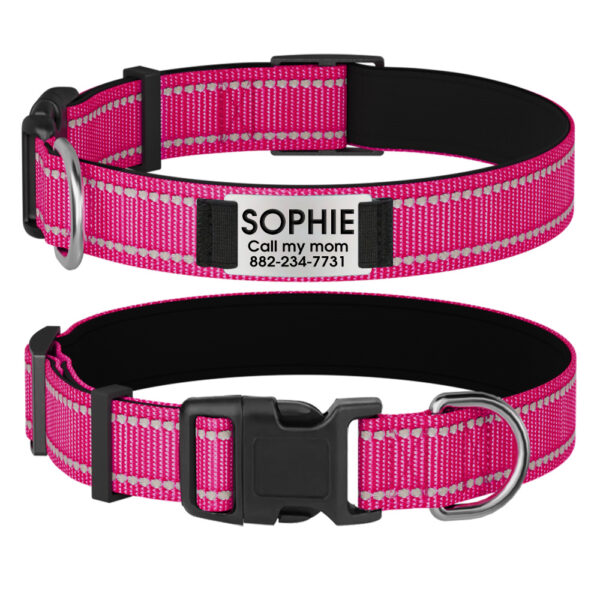 Collier De Chien Personnalisé et Réfléchissant fuchsia