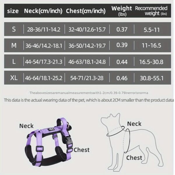 Guide de Taille pour Harnais Pour Chien Réfléchissant et Réglable - Trouvez la taille parfaite pour votre compagnon à quatre pattes.